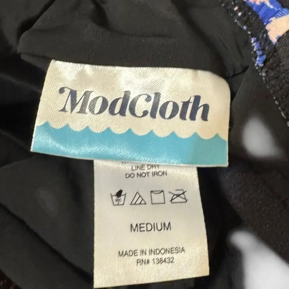 Modcloth Size MEDIUM The Harper Floral and Striped One-Piece Swimsuit